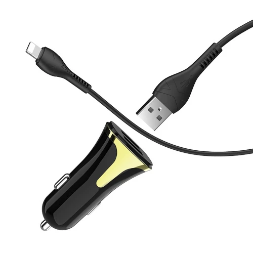 Automobilinis įkroviklis QC 3.0 2x USB su lightning laidu Hoco Z31 Universe (3.4A, 18W)