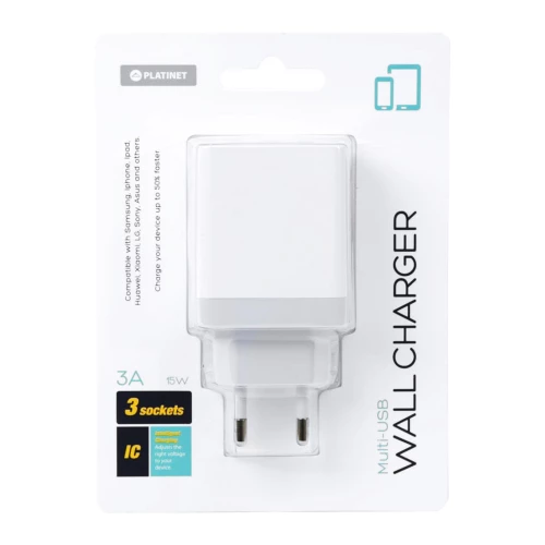 Įkroviklis QC 3.0 3x USB Platinet PLCU33AW (3.0A, 15W)