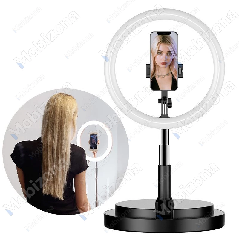Desktop Telescopic Stand, Phone Holder with 10 LED Ring