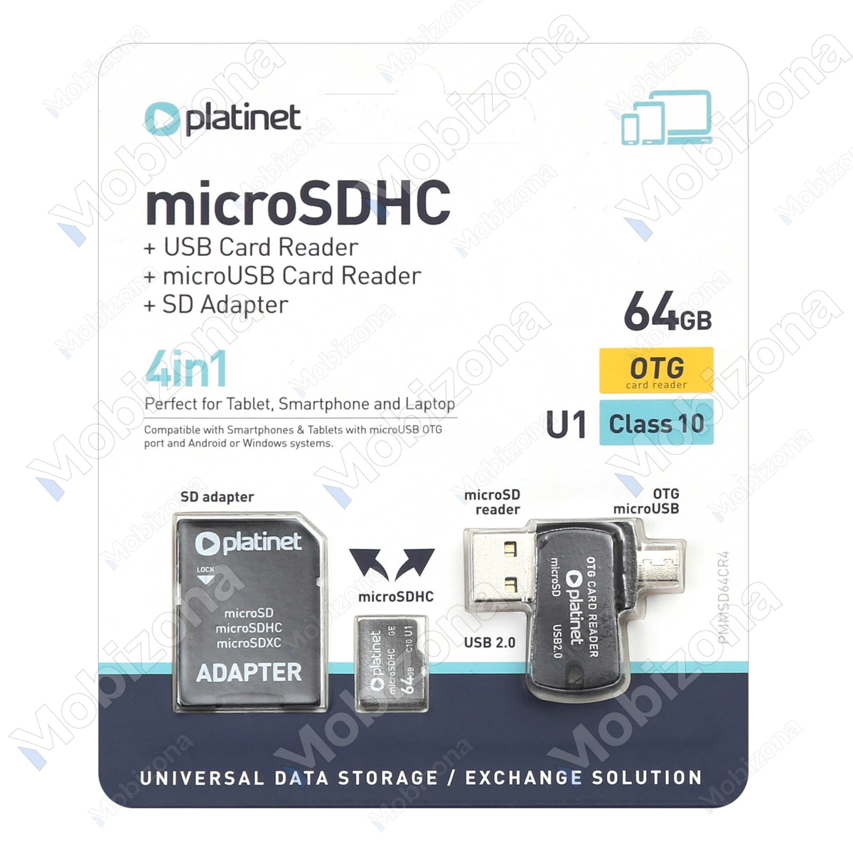 Memory Card microSD 64GB with SD and OTG adapter Platinet