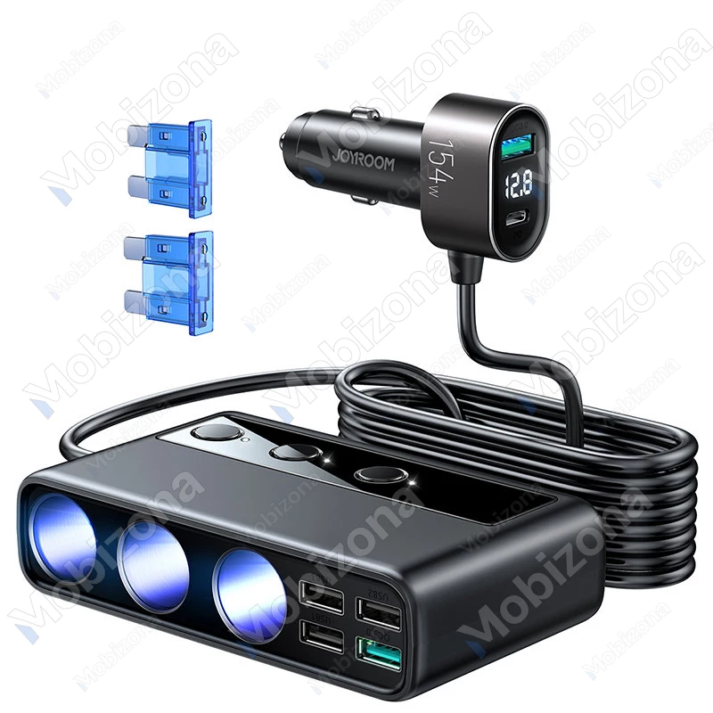 Triple Car Charger Splitter with 5x USB, Type-C JOYROOM JR-CL06 (3.0A, 154W)