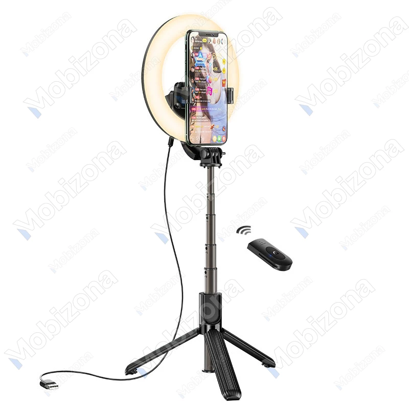 Selfie Stick, Desktop Stand Phone Holder with LED Ring 6 inch Hoco LV03 Showfull