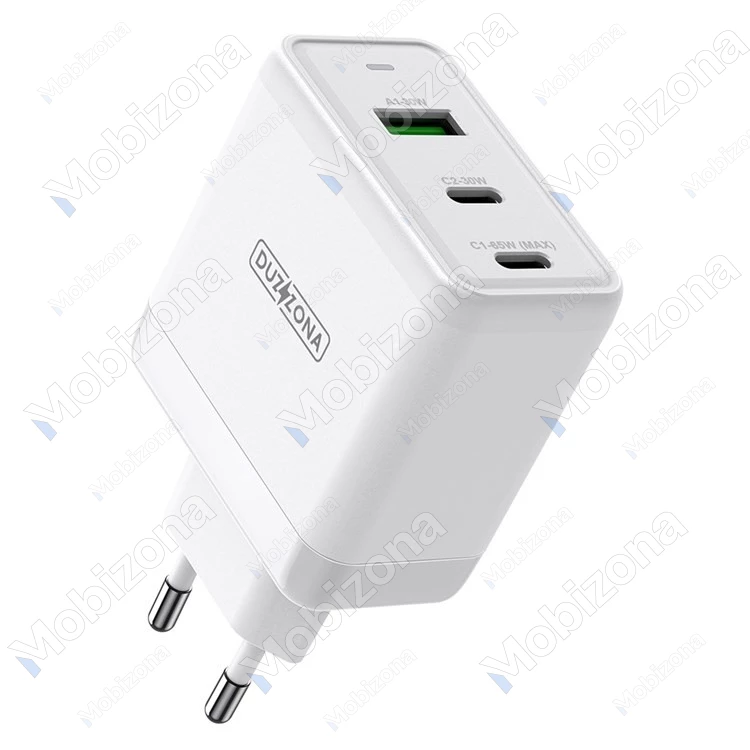 Travel Charger 2x Type-C, USB PD, QC 3.0 Duzzona T1 GaN (65W, 5.0A)