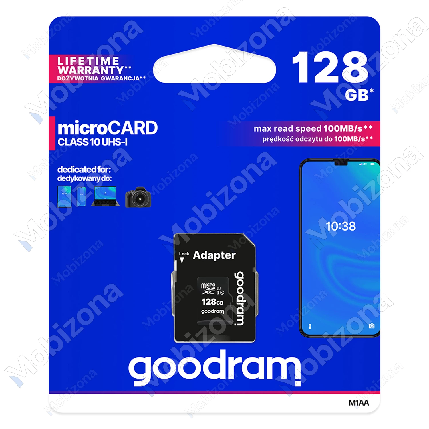 Memory Card microSD 128GB with SD Adapter GOODRAM M1AA (100 Mb/s, U1, UHS-I, Class 10)