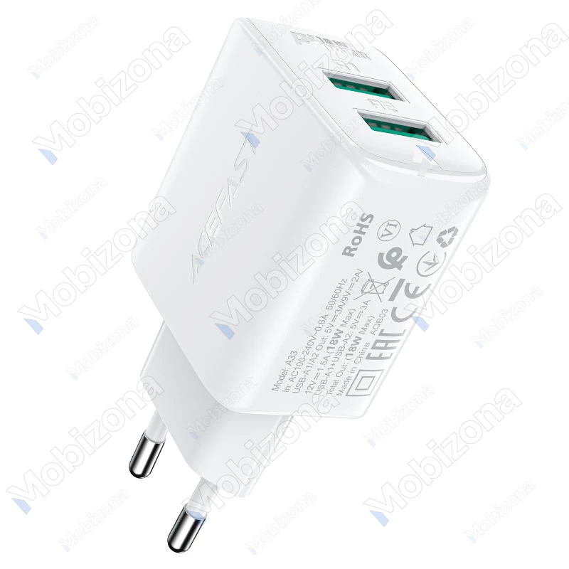 Įkroviklis 2x USB QC 3.0 Acefast A33 (18W, 3.0A)