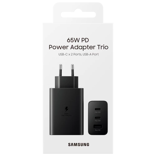 Travel Charger USB, 2x Type-C Samsung Power Adapter Trio EP-T6530NBEGEU (3.5A, 65W)