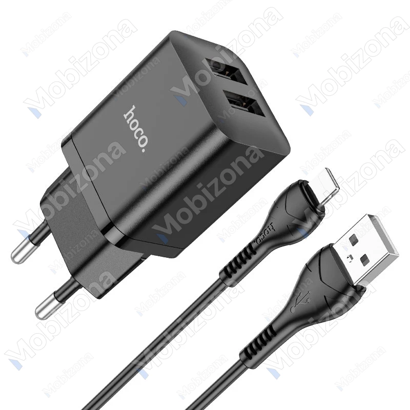 Charger 2x USB with Type-C to lightning cable Hoco N25 Maker (10.5W, 2.1A)
