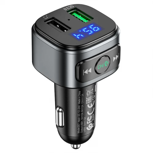 FM Transmitter, Car Charger 2x USB Hoco E67 Fighter (18W, 3.0A)