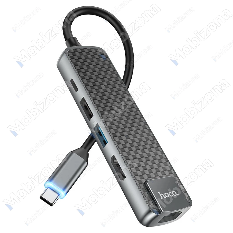 Type-C Multifunctional Hub adapter to USB 2.0, USB 3.0, Type-C, HDMI, Ethernet RJ45 Hoco HB23 Easy View