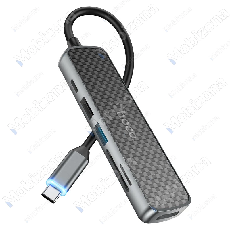 Type-C Multifunctional Hub adapter to USB 2.0, USB 3.0, Type-C, HDMI, SD and micro SD Memory Card Reader Hoco HB24 Easy Display