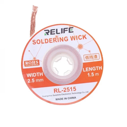 Desoldering Wick 2.5mm x 1.5m Relife RL-2515 Desoldering Wick 2.5mm x 1.5m Relife RL-2515
