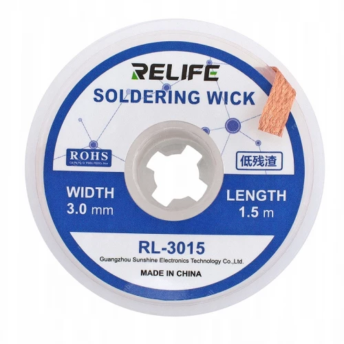 Desoldering Wick 3.0mm x 1.5m Relife RL-3015 Desoldering Wick 3.0mm x 1.5m Relife RL-3015