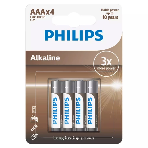 Philips Alkaline AAA Batteries LR03A4B/10, LR03 (4 pcs.) Philips Alkaline AAA Batteries LR03A4B/10, LR03 (4 pcs.)