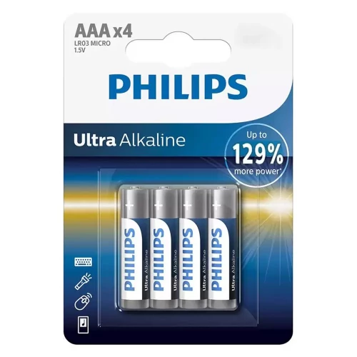 Philips Ultra Alkaline AAA Batteries LR03E4B/10, LR03 (4 pcs.) Philips Ultra Alkaline AAA Batteries LR03E4B/10, LR03 (4 pcs.)