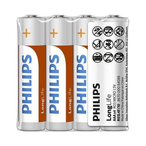 Philips LongLife AAA Batteries R03L4F/10, R03 (4 pcs.) Philips LongLife AAA Batteries R03L4F/10, R03 (4 pcs.)