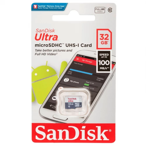 Atminties kortelė microSD 32GB SanDisk Ultra (100 Mb/s, UHS-I, Class 10, A1) Atminties kortelė microSD 32GB SanDisk Ultra (100 Mb/s, UHS-I, Class 10, A1)