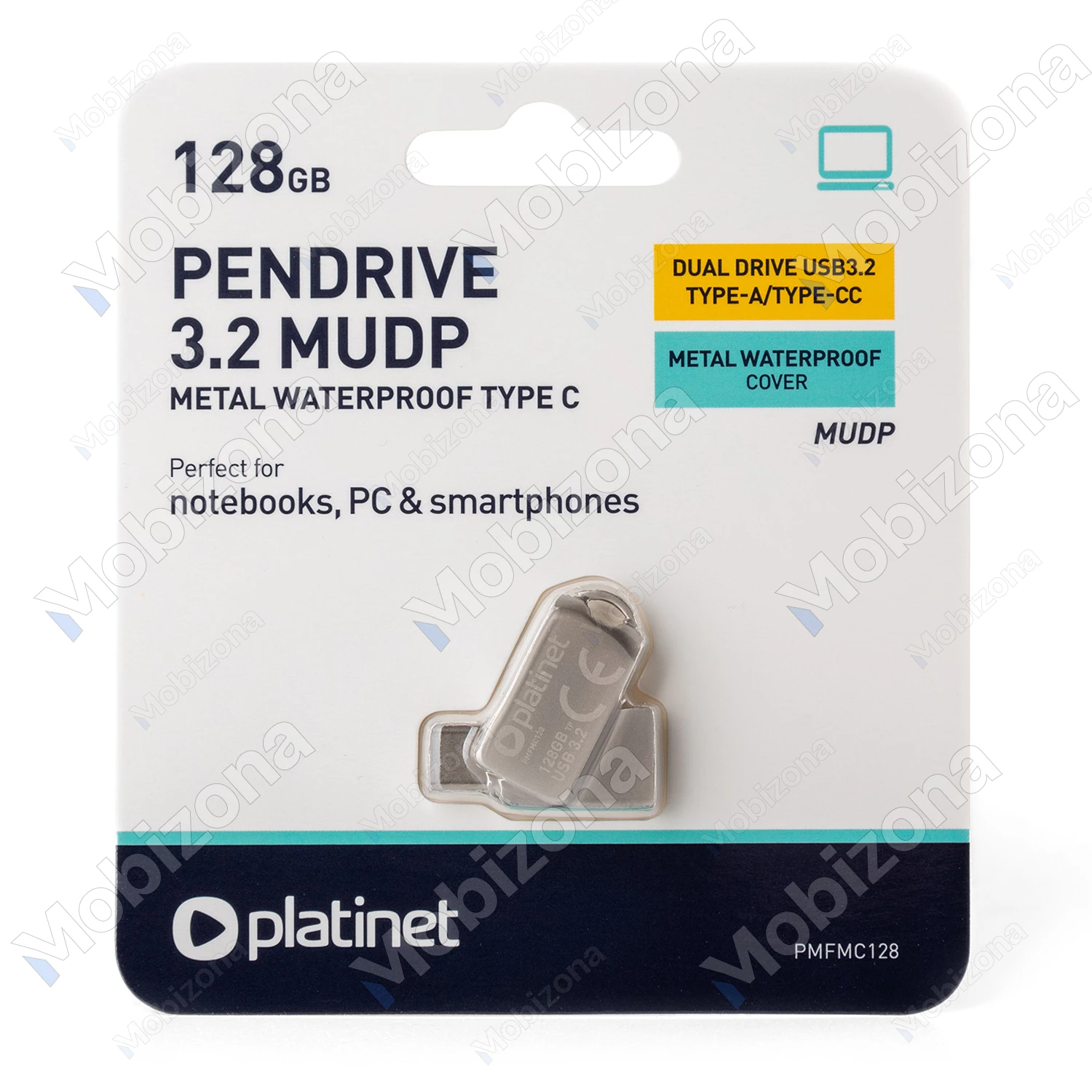 USB 3.2, Type-C raktas, atmintinė 128GB Platinet Metal UDP (PMFMC128)