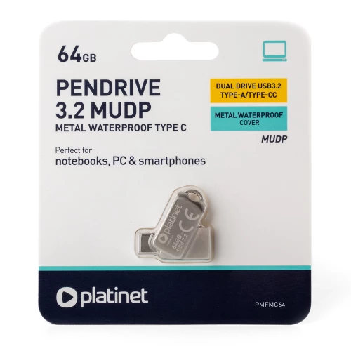 USB 3.2, Type-C raktas, atmintinė 64GB Platinet Metal UDP (PMFMC64) USB 3.2, Type-C raktas, atmintinė 64GB Platinet Metal UDP (PMFMC64)