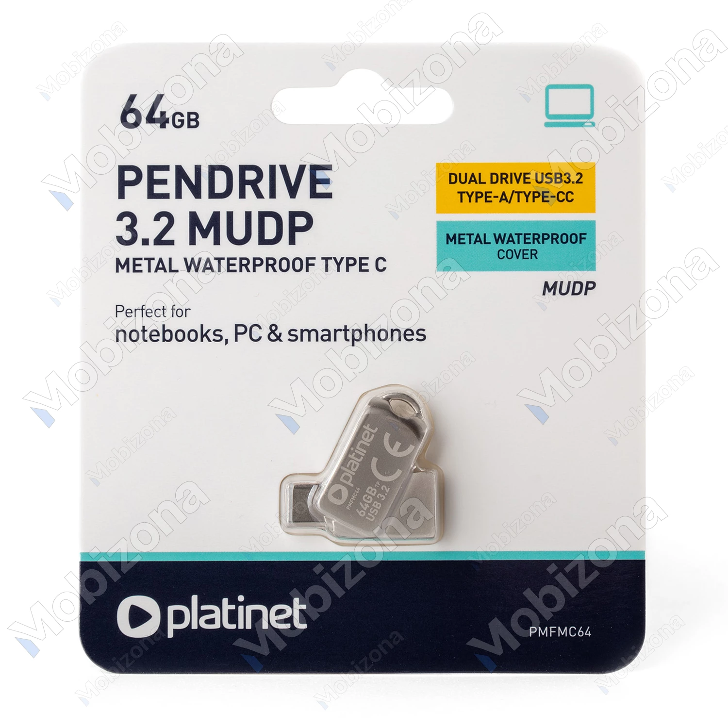 USB 3.2, Type-C raktas, atmintinė 64GB Platinet Metal UDP (PMFMC64)
