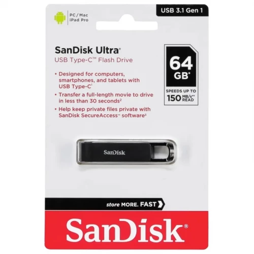 Type-C 3.1 raktas, atmintinė 64GB SanDisk Ultra Type-C 3.1 raktas, atmintinė 64GB SanDisk Ultra