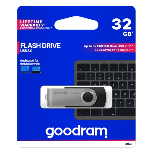 USB 3.0 raktas, atmintinė 32GB GOODRAM UTS3 USB 3.0 raktas, atmintinė 32GB GOODRAM UTS3