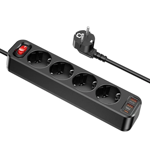 Buitinis ilgintuvas su 4 lizdais ir 2x USB, Type-C Hoco NS1 Aura (1.8m)