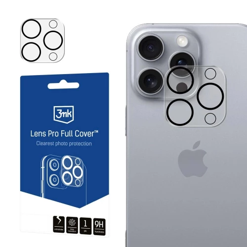 Apple iPhone 16 Pro, iPhone 16 Pro Max kameros apsauginis stiklas 3MK Lens Pro Full Cover Apple iPhone 16 Pro, iPhone 16 Pro Max kameros apsauginis stiklas 3MK Lens Pro Full Cover