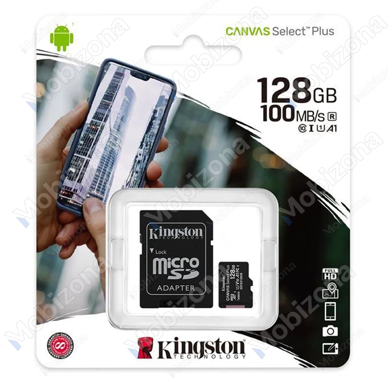 Memory Card microSD 128GB with SD Adapter Kingston Canvas Select Plus (100 Mb/s, U1, UHS-I, V10, A1)