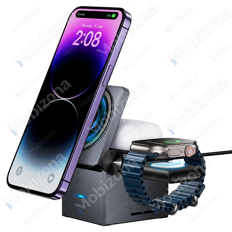 Belaidis įkroviklis 3in1 su MagSafe palaikymu, suderinamas su iPhone, AirPods ir Apple Watch – Hoco CQ8 (15W)