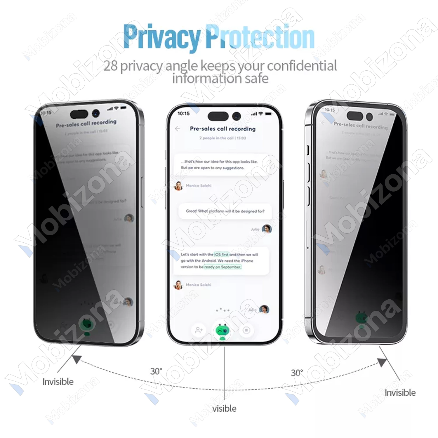 iPhone 15, iPhone 16 Tempered Glass Blueo Privacy Anti-Peep